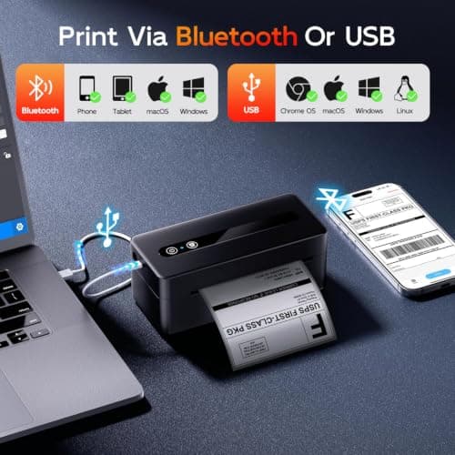 TATTMUSE Bluetooth Thermal Label Printer, 4X6 Shipping Label Printer for Small Business, Thermal Printer Sticker Printer Compatible with Phone, iOS, Android, Windows, Mac, Amazon, Shopify - Thumbnail 4