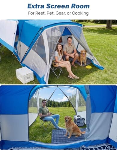 JOYTUTUS SUV Tent with Screen Porch, Rainfly and Awning for Family Camping, 60% More Space Car Tent for 5-9 Person, Dual-Use Camping Tent with 2 Rooms, Double Door, Starry Sky Roof, Gray Blue - Thumbnail 2
