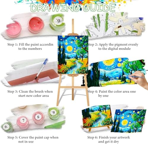 igoodom Paint by Numbers Kit for Adults, Starry Night Adult Paint-by-Number on Canvas, DIY Acrylic Painting Set for Home Decor Gift 16x20inch - Thumbnail 6