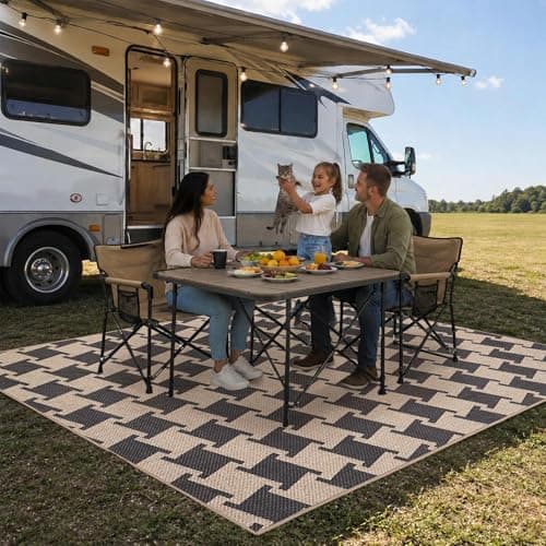 Latte&Fog Modern Checkered Easy Jute 5x7 Area Rugs, Washable Outdoor Patio Rug for Living Room, Black and Brown Contemporary Non Slip Natural Indoor Carpet for Bedroom Backyard Office Dining Room - Thumbnail 3
