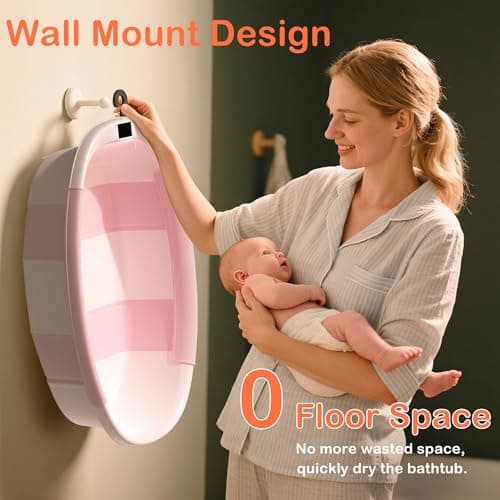 Collapsible Baby Bathtub - Large Baby Bath Tub with Thermometer & Cushion | Travel Portable Newborn Infant Bathtub | Foldable Toddler Bathtub for Baby 0 to 36 Months (Pink) - Thumbnail 6