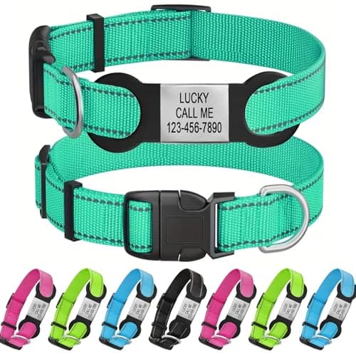 Personalized Dog Collar with Name Plate, Custom Reflective Nylon Dog Collars with Silent Name ID Tag, 4 Adjustable Sizes X-Small Small Medium Large for Boy, Girl Dogs(Laser) - Image 1