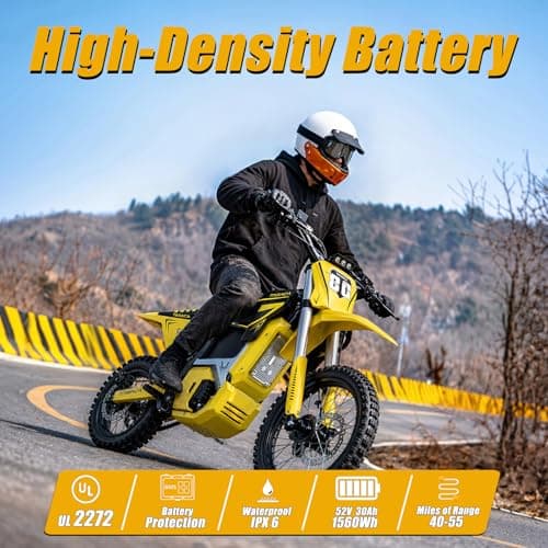 Tasaca V58 Electric Dirt Bike with 5500W Motor Up to 55 Mph, 276Nm Max Torque, 52V 30Ah Battery, UL Certified Off-Road Motorcycle for Teens & Adults, 260mm Long Travel Suspension, Yellow - Thumbnail 4