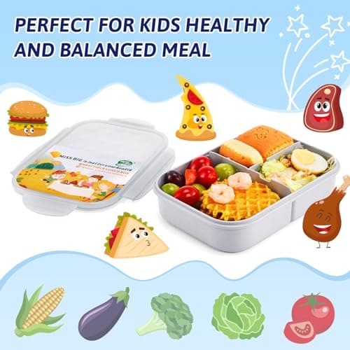 MISS BIG Bento Box for Kids, Leakproof Lunch Box, No BPAs & Chemical Dyes, M/W, D/W & Fridge Safe (1150ml Gray) - Thumbnail 2