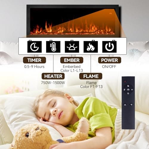 Tuan 50 Inch Linear Electric Fireplace, with Smart App Control, Wall Mount or in-Wall Recessed Fireplace Insert, 9 Hour Timer, 13 Color Changing Flames & Embers,750W/1500W Indoor Heater - Thumbnail 4
