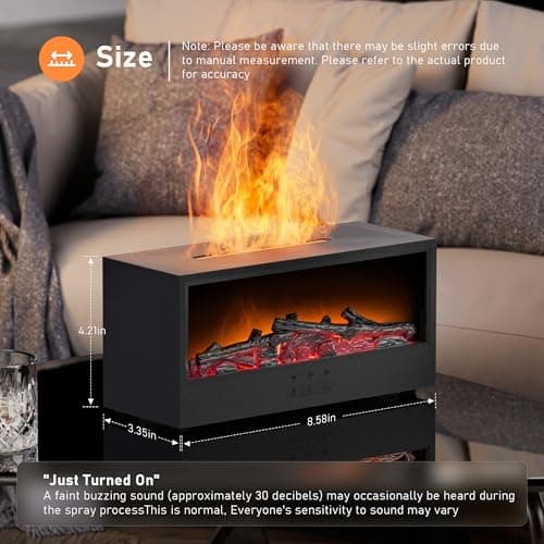 Fireplace Flame Air Diffuser Humidifier,7 Colors Aromatherapy Essential Oil Diffuser, Ultrasonic Aroma Humidifier with Remote Control & Timer - Thumbnail 3