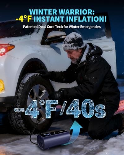 YANTU Dual Cylinder Tire Inflator Portable Air Compressor With 8.3-Inch Large Digital Screen,12V Cordless/battery powered Car Air Pump For Car Tires，Electric Auto Shut Off for Truck/Bike/Pickup/Moto - Thumbnail 2