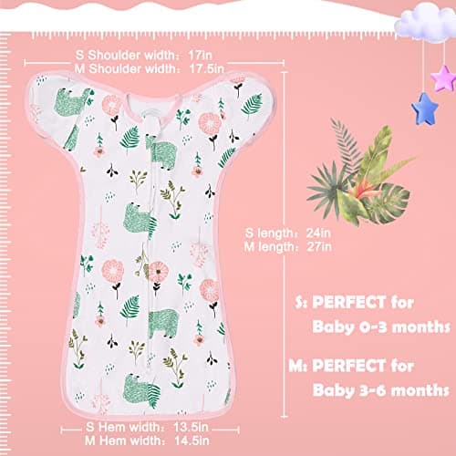 2 Pack Transition Swaddle with 2 Way Zipper, 2 in 1 Arms in/Out Transitional Arms Up Swaddle, 100% Cotton Newborn Swaddles Zipper Swaddles Baby Swaddling Sack Sleep Sack 0-3 Months, Flamingo & Bear - Thumbnail 6