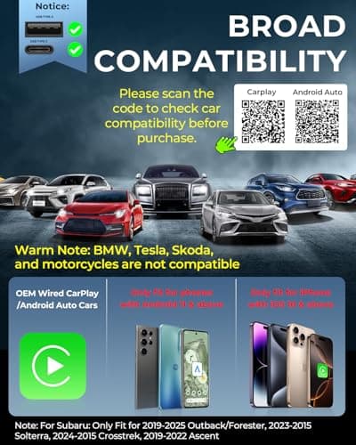 AuroraLink Wireless Carplay & Android Auto Wireless Adapter 2-in-1 Fast & Stable Carplay Wireless Adapter Convert Wired to Wireless Car Play Dongle for iOS 10+/Android 11+ (Purple) - Thumbnail 6