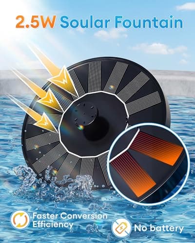 2.5W Solar Bird Bath Fountains– Upgraded Solar Pond Fountain with 6 Nozzles,Solar Fountain for Bird Bath, Pond, Garden Decor (Black) - Thumbnail 2