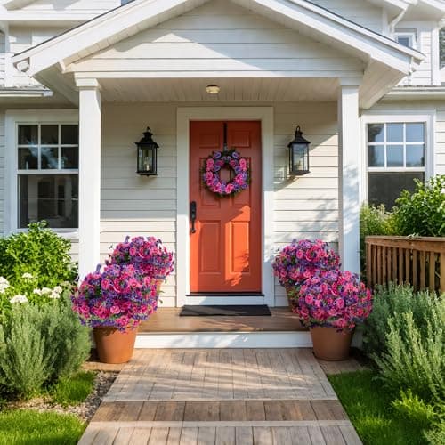 idredn Artificial Flowers for Outdoors Decoration,20 Bundles Fake Morning Glory Petunias for Outside Artificial Faux Plants for Home Porch Patio Balcony Planter Yard Garden Dark Purple Light Purple - Thumbnail 5