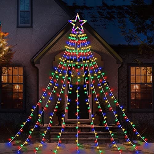 XUNXMAS Christmas String Lights Outdoor Decoration 9 Strands 11ft 317 LED Star Fairy String Lights 8 Modes & Waterproof for Party Wedding Patio Yard New Year Holiday Indoor Outdoor - Multicolor - Image 1