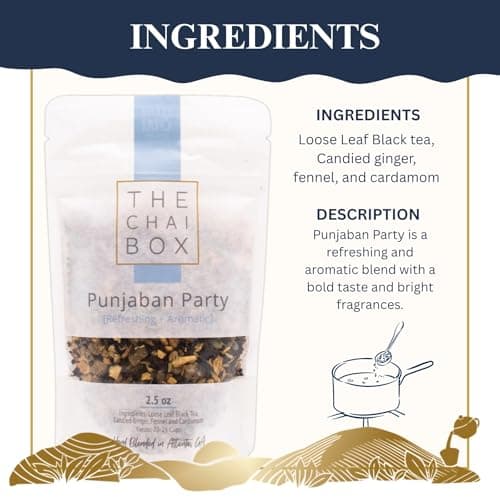 The Chai Box Loose Leaf Ginger Fennel Tea - Vegan & Gluten Free | Caffeinated Black Tea made with Candied Ginger, Cardamom & Fennel (Pack of 1) 2.5 oz | Makes 25 Cups | Small Batch Loose Leaf Tea with Whole, Premium Spices - Thumbnail 2