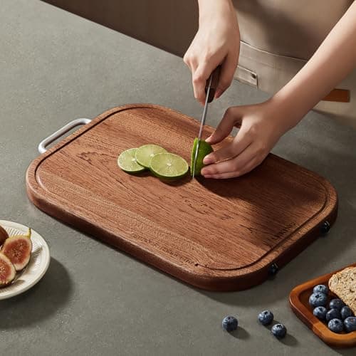 Leking Premium Solid Ebony Wood Cutting Board for Kitchen - 16"x11"x1" Double Sided Butcher Block, Thick Chopping Board with Juice Groove & Non-Slip Feet, Food Grade Serving Board for Meat & Vegetable - Thumbnail 5