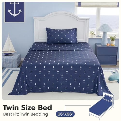 Joiedomi Kids Twin Sheet Set Anchor - 3 Piece Soft Microfiber Bed Sheets - Deep Pocket Wrinkle Free - Cozy Toddler Bedding Set - Fade Resistant Breathable for Boys Girls Teens - Thumbnail 6