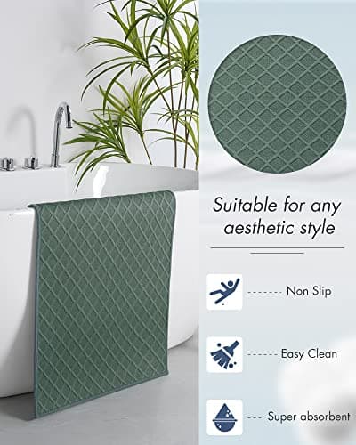 AMOAMI Ultra Thin Bathroom Rugs, Rubber Backed Bath Mats for Bathroom Non Slip, Absorbent Bathroom Mat for Floor, Shower, Sink (17"x28", Green) - Thumbnail 6
