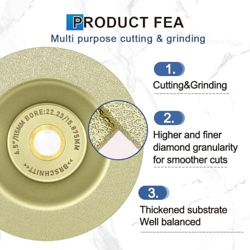 BRSCHNITT 2pcs Diamond Grinding Cup Wheel 5 Inch - Diamond Cutting Disc for Dekton Porcelain Tile Ceramic Granite Marble Grinding Disc Fits 7/8-5/8 Inch Arbor 125mm - Thumbnail 5