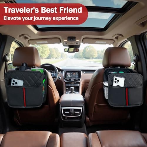 JHLGRE Car Seat Back Organizer, 1 Pack Multifunctional car organizers and storage with Cup Holders, Car Trash Can, Back of Seat Car Organizer for Kids & Adults, Universal for Most Cars, Black - Thumbnail 4