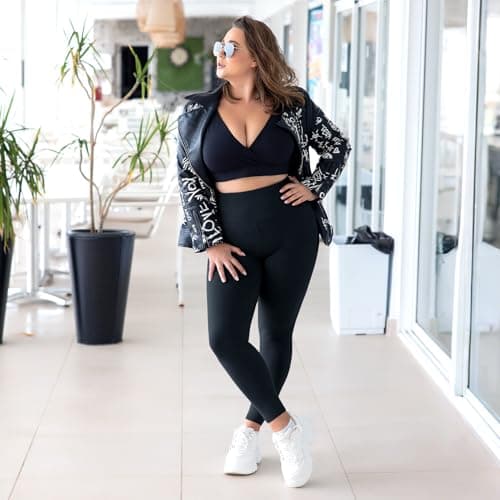 Leafigure Plus Size Leggings with Pockets for Women - High Waisted Buttery Soft Yoga Leggings for Workout Navy 3XL - Thumbnail 2