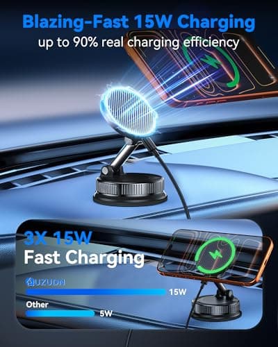 15W MagSafe Car Mount Charger, Magnetic Wireless Car Charger with Vacuum Suction Cup & Nano Adhesive Base, 360° Rotatable Strong Hold Car Phone Mount for iPhone 17 16 15 14 13 12 Series, Samsung S26 - Thumbnail 2