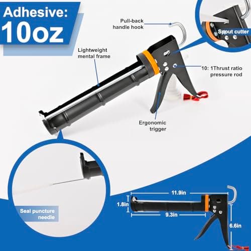 Professional Caulk Gun Kit, White Silicone Sealant + Caulk Gun + Caulking Tool Kit - All-Purpose 100% Silicone Caulk (10 oz Tube), with Caulk Gun, Smoothing Tool, Scraping Tool and Masking Tape - Thumbnail 4