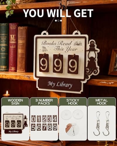 Books Read This Year Counter Sign, Book Shelf Decor, Book Lover Gifts for Women, Wooden Reading Tracker, library Decor for Home, Gift for Readers, Teachers, Librarians (Burlywood 1) - Thumbnail 4
