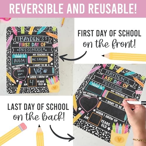 My First Day of School Sign with Markers -11x14 Back to School Signs First and Last Day, Kindergarten Chalkboard Signs, Pre K Sign Board, Preschool Board, Reusable Photo Prop for Kids - Thumbnail 4