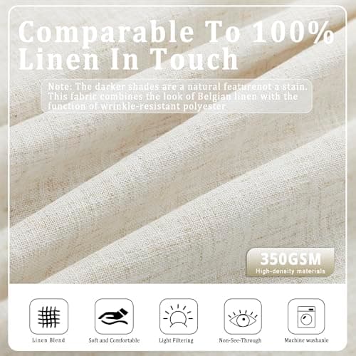 HUEVESSEL Pinch Pleat Semi Sheer Linen-Blend Curtains, Set of 2 Panels, 40" W x 84" L Each, Back Tab or Ring Hooks, Light Filtering for Living Room/Bedroom - Thumbnail 6