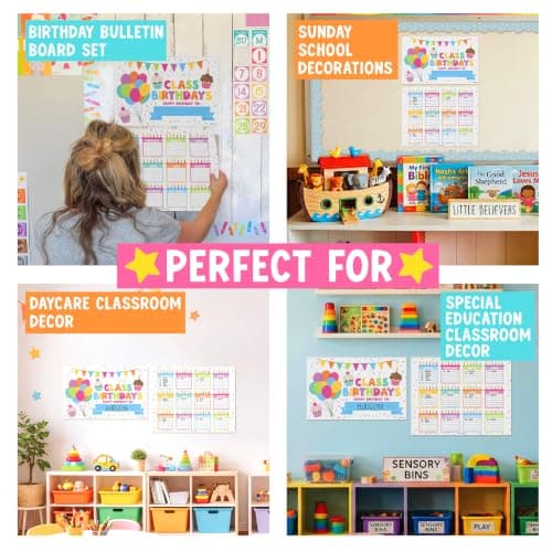 Happy Birthday Bulletin Board Set for Classroom - Dry Erase Birthday Calendar for Classroom Decor, Reusable Class Birthdays Chart, Preschool Kindergarten Elementary Bulletin Board Decorations - Thumbnail 4