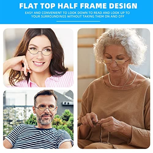 TOVEEN Half Lens Reading Glasses Blue Light Blocking, Half Moon Frame Semi Rim Spring Hinge Readers with Case for Men Women 3 Pack +1.75 - Thumbnail 6
