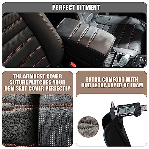 Muslogy Center Console Armrest Cover Fit for Honda CR-V & CRV Hybrid 2023-2026 2026 Accessories, Comfort Armrest Pad Console Lid Cushion Vegan Leather Regular Thick(Black/Orange Trim) - Thumbnail 4