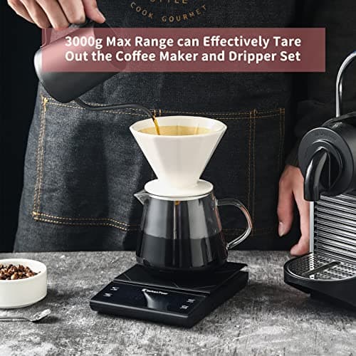 KitchenTour Coffee Scale with Timer for Brew Artisanal Java - Pour Over Scale for Slow Drip and French Press Coffee - Multifunction Kitchen Food Scale with Grams and oz - Thumbnail 4