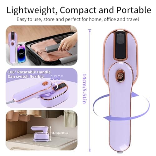 1000W Travel Steamer for Clothes, Portable 2-in-1 Handheld Steamer & Iron, 20s Fast Heat-Up, Sharp-Corner Detail Panel, Foldable 180° Handle, Compact for Home & Travel (Grape Purple) - Thumbnail 6