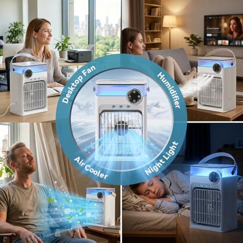 YFFU Portable Air Conditioner with Remote Control,1200ml Evaporative USB Mini Air Cooler Conditioner RGB 8 LEDs, 3 Speed 3 Spray Mode,2-8H Timer Small Portable Ac Unit for Home Bedroom,Pearl White - Thumbnail 2