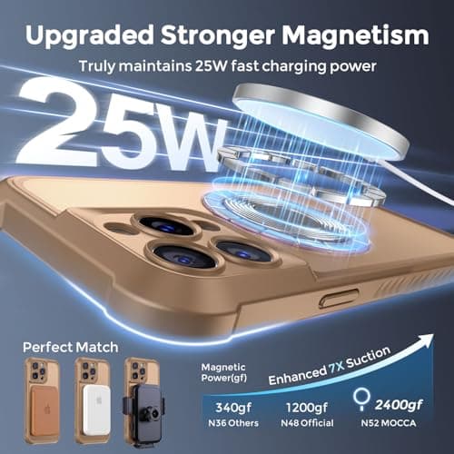 MOCCA Design for iPhone 14 Pro Case with Magnetic Invisible Stand [Full Camera Protection] [Compatible with Magsafe] Military Drop Shockproof Translucent Matte Phone Case Cover 6.1",Brown - Thumbnail 2