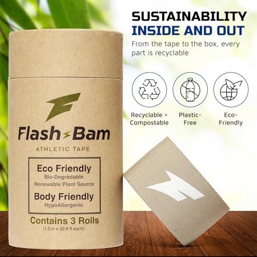 Athletic Tape - Biodegradable Eco-Friendly Sports Tape - Strong Adhesive Athletic Wrap for Ankle Wrist Knee Fingers - Compression Tape for Sports Training Recovery - Zinc Oxide-Free Adhesive (3-Pack) - Thumbnail 3