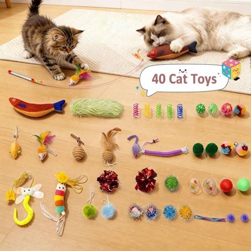 MOYMO 41 Pcs Interactive Cat Toys for Indoor Cats, Kitten Toys with Soft Pillow, Catnip Toys, Chew Rope, Feather Wand, Springs and Balls for Indoor Kittens - Thumbnail 3