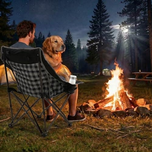 SUNNYFEEL 2 Pack Heavy Duty Camping Chairs for Adults Portable Oversized Folding Chair with Side Pockets & Cup Holde for Fishing,Trip,Picnic,Lawn,Concert Outdoor, Carry Bag Included - Thumbnail 2