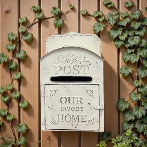 Wall Mount Mailbox for House Outside - Vintage Decorative Mailboxes for Outside Use, Rustic Door Mail Box for Porch Entryway, Home Decor (Snow White) - Image 1