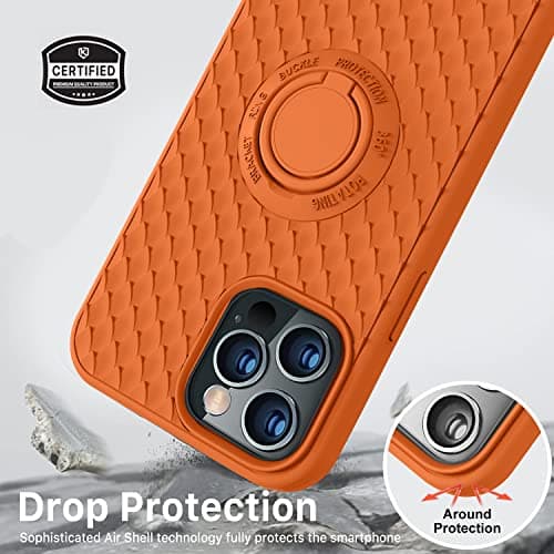 TISOOG Compatible with iPhone 13 Pro Case [Cute Dragon Scale Series] with Soft Anti-Scratch Microfiber Lining & Ring Kickstand,Silicone Full Body Protective Case for iPhone 13 Pro-Bright Orange - Thumbnail 4