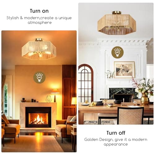 Tadpole Jump Boho Light Fixtures 5-Light Rattan Light Fixture 21.2" Bohemian Ceiling Light Fixture for Bedroom Living Room Dining Room, Bulb NOT Included - Thumbnail 4