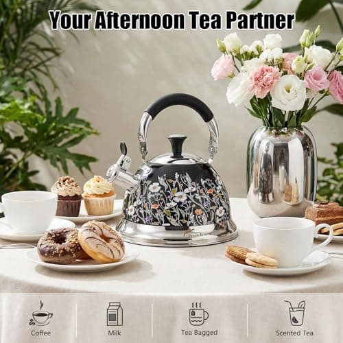 Tinlon Enamel Tea Kettle, 3.1QT Vintage Whistling Tea Kettle for Stovetop - Thumbnail 2