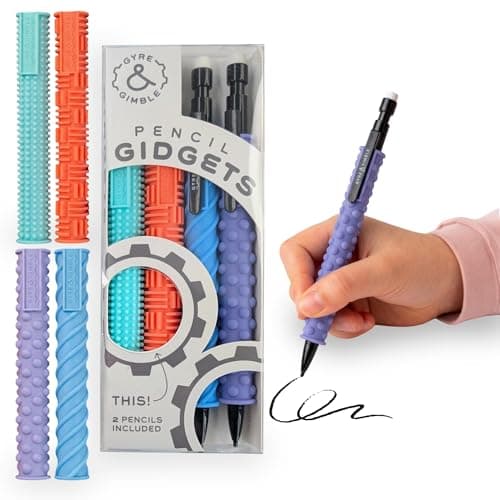 Gyre & Gimble Pencil Gidgets – Textured Silicone Pencil Sleeve for Quiet Fidgeting – Transform Your Mechanical Pencil into a Sensory ADHD Tool for Kids and Adults – 4 Sleeves & 2 Pencils - Image 1