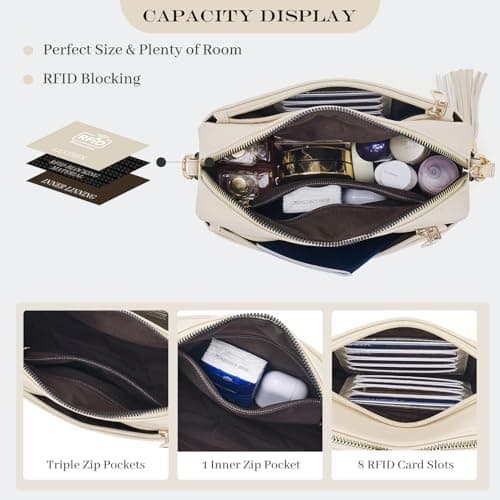 Roulens Triple Zip Small Crossbody Bag for women,Wide Strap Cell Phone Purse Shoulder Handbag Wallet with Credit Card Slots - Thumbnail 3