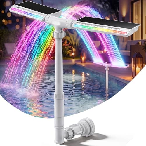 2026 Upgraded Solar Pool Fountain, Dual-Head Adjustable Spray, Extended 8000mah Battery, 10-Color 4-Mode LED Lights, Auto Dusk Sensor & Timer, for Inground/Above Ground Pools (Multi-Color)