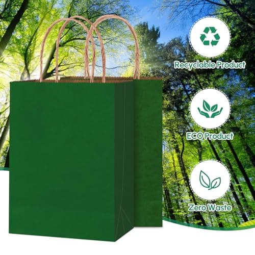 Qioxiou 60Pcs Forest Green Gift Bags with Handles 5.91x3.15x8.27 Small Size Bulk Kraft Paper Party Favor Bags for Christmas, Wedding, Birthday, Craft, Shopping, Retail, Grocery, Recyclable Paper Sacks - Thumbnail 4
