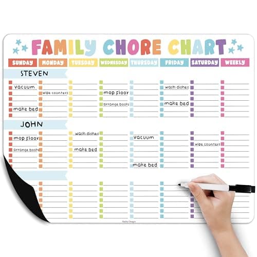 Hadley Designs Magnetic Chore Chart for Kids Multiple - Chores Board for Refrigerator, Dry Erase Task Chart for 2 Kids Daily Behavior, Family Weekly Planner for Teen and Adults, Stars Chore Board