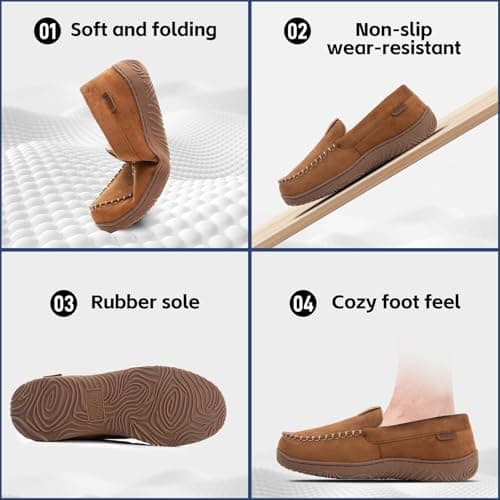 BOVTY House Slippers for Men Moccasins - Memory Foam&Warm Plush Indoor Outdoor Slip-on Loafers Beige - Thumbnail 6