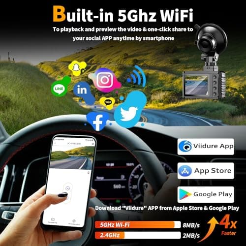 Dash Cam Front and Rear: 4K Dual Channel Dash Cam - 5GHz WiFi, Dash Camera for Cars with 64GB Card, 2" IPS, App Control, G-Sensor, Loop Recording, 170° Wide Angle, Night Vision, 24H Parking Mode - Thumbnail 4