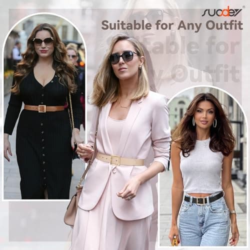 SUOSDEY Women Leather Belt for Jeans Dresses Pants Fashion Waist Belt Ladies Belts for Trendy with Gold Square Buckle - Thumbnail 6